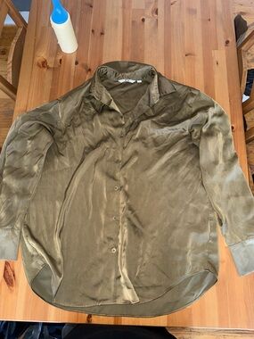 Uniqlo Olive Satin Button-Up Shirt